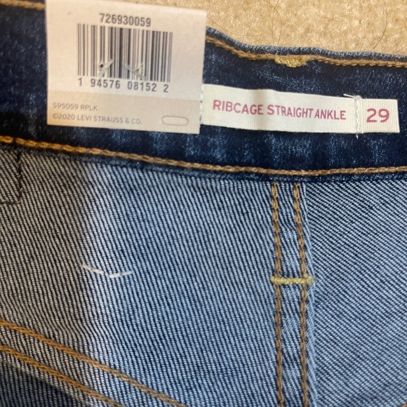 Levis Premium Womens 29x27 Ribcage Straight Ankle Jeans Blue Denim Button Fly - Picture 10 of 12